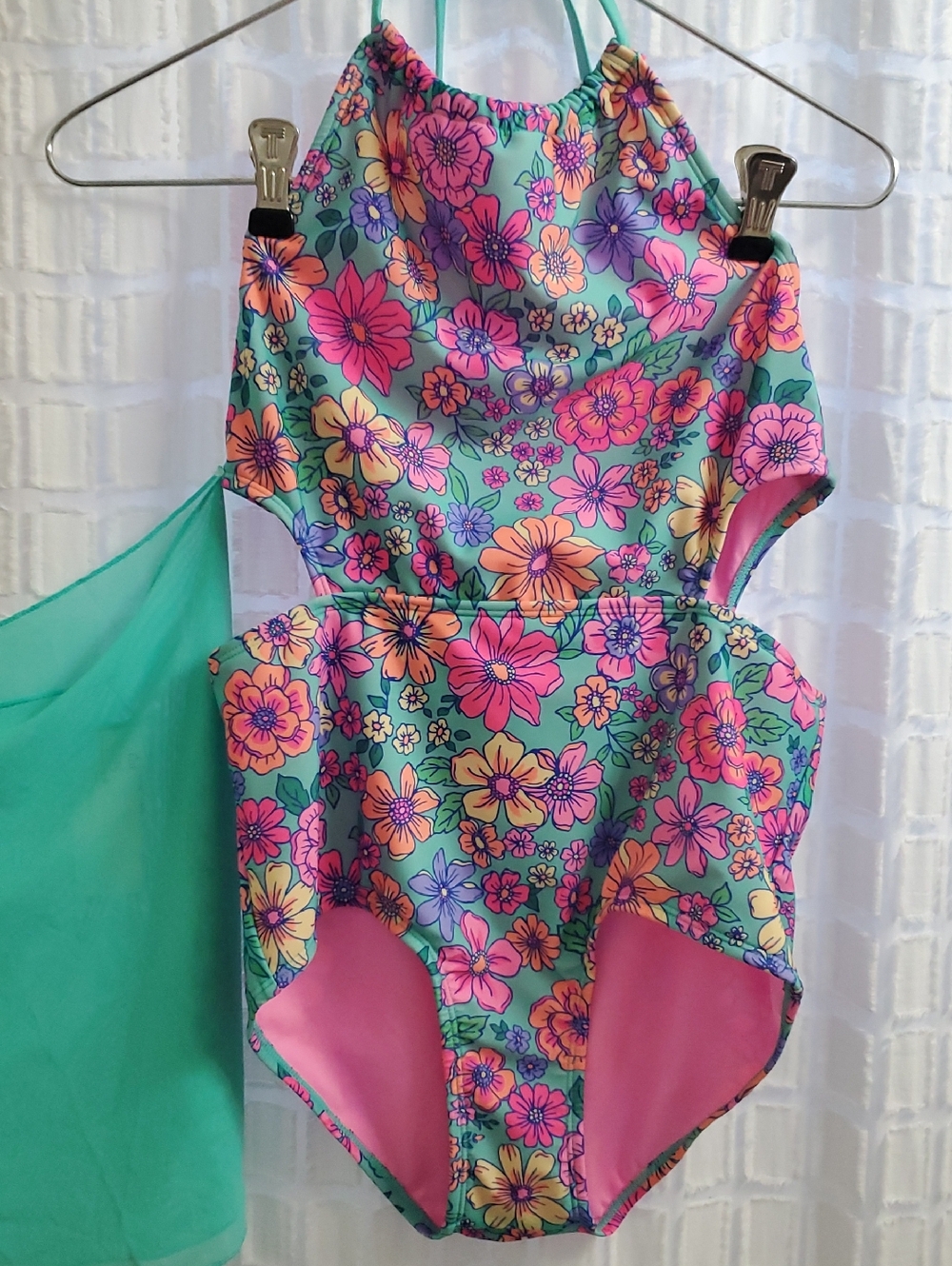 Cat & Jack Girls Floral One-Piece Swimsuit in Teal, Pink, Yellow